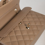 CHANEL Handbag 22A Dark Beige Caviar Quilted Classic Flap Small with Light Gold Hardware - Redeluxe