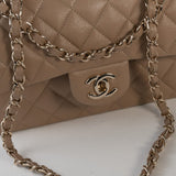CHANEL Handbag 22A Dark Beige Caviar Quilted Classic Flap Small with Light Gold Hardware - Redeluxe