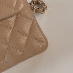 CHANEL Handbag 22A Dark Beige Caviar Quilted Classic Flap Small with Light Gold Hardware - Redeluxe