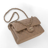 CHANEL Handbag 22A Dark Beige Caviar Quilted Classic Flap Small with Light Gold Hardware - Redeluxe