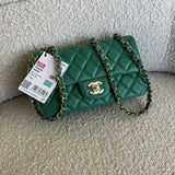 CHANEL Handbag 22A Green Mini Rectangular Lambskin Quilted LGHW - Redeluxe