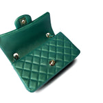 CHANEL Handbag 22A Iridescent Green Lambskin Quilted Mini Rectangular Single Flap Light Gold Hardware - Redeluxe