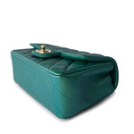 CHANEL Handbag 22A Iridescent Green Lambskin Quilted Mini Rectangular Single Flap Light Gold Hardware - Redeluxe