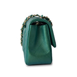 CHANEL Handbag 22A Iridescent Green Lambskin Quilted Mini Rectangular Single Flap Light Gold Hardware - Redeluxe