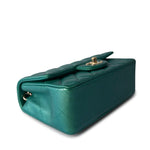 CHANEL Handbag 22A Iridescent Green Lambskin Quilted Mini Rectangular Single Flap Light Gold Hardware - Redeluxe