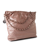 CHANEL Handbag 22A Metallic Pink / Rose Calfskin Quilted 22 Bag Drawstring Bag Small Rose Gold Hardware - Redeluxe