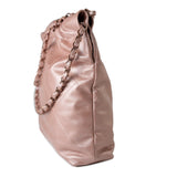 CHANEL Handbag 22A Metallic Pink / Rose Calfskin Quilted 22 Bag Drawstring Bag Small Rose Gold Hardware - Redeluxe