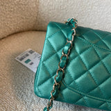 CHANEL Handbag 22A Mini Rectangular Iridescent Green Lambskin Quilted Single Flap LGHW - Redeluxe