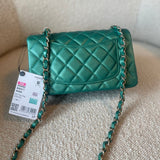 CHANEL Handbag 22A Mini Rectangular Iridescent Green Lambskin Quilted Single Flap LGHW - Redeluxe