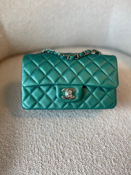 22A Mini Rectangular Iridescent Green Lambskin Quilted 22A Mini Rectangular Iridescent Green Lambskin Quilted