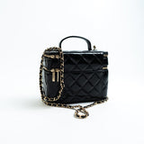 CHANEL Handbag 22B Black Shiny Lambskin Vanity with Chain LGHW - Redeluxe