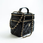 CHANEL Handbag 22B Black Shiny Lambskin Vanity with Chain LGHW - Redeluxe