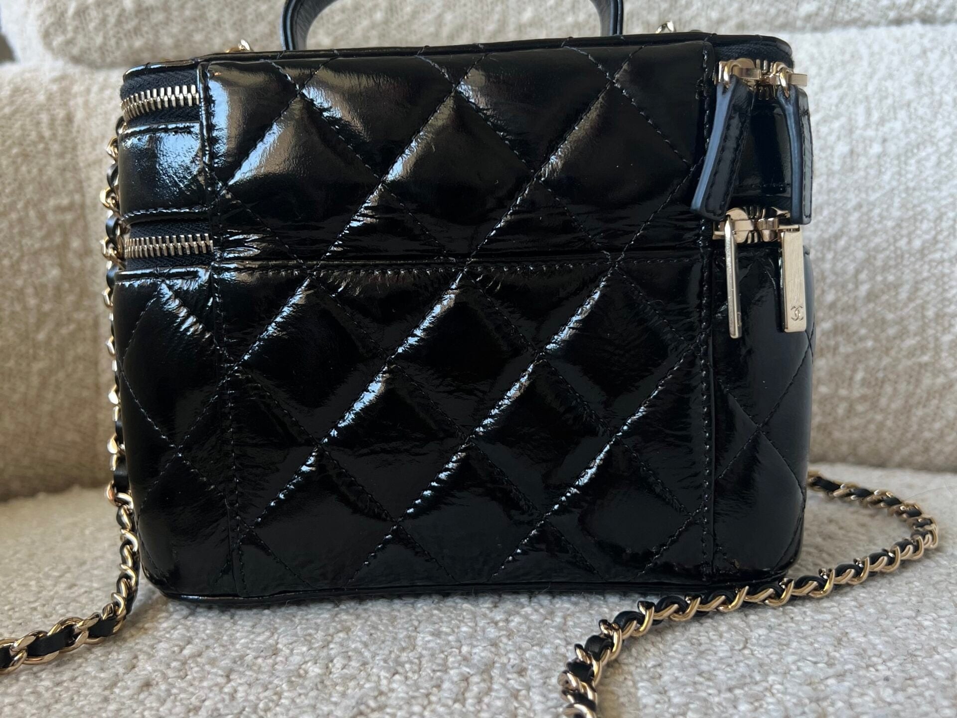 CHANEL Handbag 22B Black Shiny Lambskin Vanity with Chain LGHW - Redeluxe
