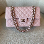 CHANEL Handbag 22B Rose Claire/ light pink Caviar Quilted Classic Double Flap Medium Light Gold Hardware - Redeluxe