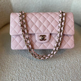 CHANEL Handbag 22B Rose Claire/ light pink Caviar Quilted Classic Double Flap Medium Light Gold Hardware - Redeluxe