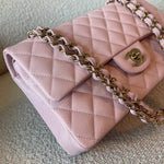CHANEL Handbag 22B Rose Claire/ light pink Caviar Quilted Classic Double Flap Medium Light Gold Hardware - Redeluxe