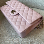 CHANEL Handbag 22B Rose Claire/ light pink Caviar Quilted Classic Double Flap Medium Light Gold Hardware - Redeluxe