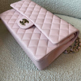 CHANEL Handbag 22B Rose Claire/ light pink Caviar Quilted Classic Double Flap Medium Light Gold Hardware - Redeluxe