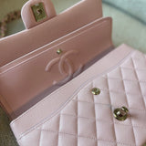CHANEL Handbag 22B Rose Claire/ light pink Caviar Quilted Classic Double Flap Medium Light Gold Hardware - Redeluxe