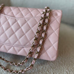 CHANEL Handbag 22B Rose Claire/ light pink Caviar Quilted Classic Double Flap Medium Light Gold Hardware - Redeluxe