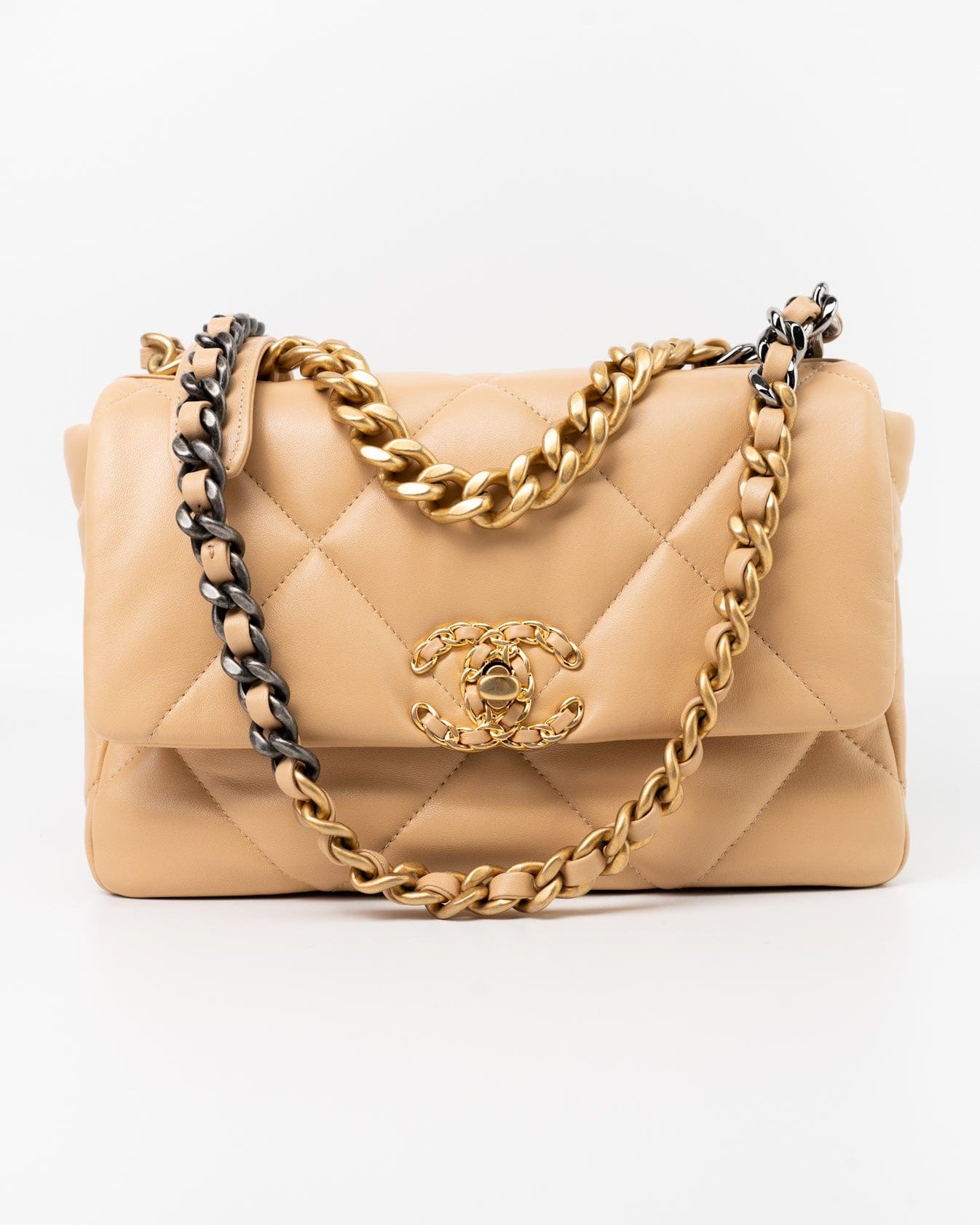 CHANEL Handbag 22C Beige Lambskin Quilted 19 Flap Small Mixed Hardware - Redeluxe