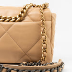 CHANEL Handbag 22C Beige Lambskin Quilted 19 Flap Small Mixed Hardware - Redeluxe