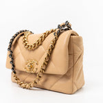CHANEL Handbag 22C Beige Lambskin Quilted 19 Flap Small Mixed Hardware - Redeluxe