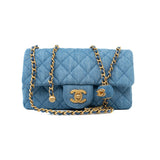 CHANEL Handbag 22C Blue Denim Pearl Crush Mini Rectangular Flap AGHW - Redeluxe