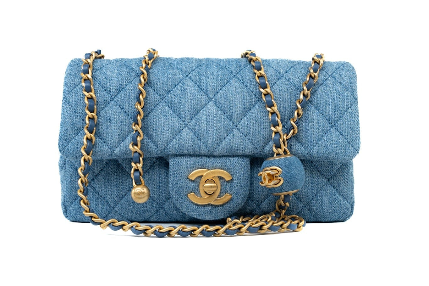 CHANEL Handbag 22C Blue Denim Pearl Crush Mini Rectangular Flap AGHW - Redeluxe