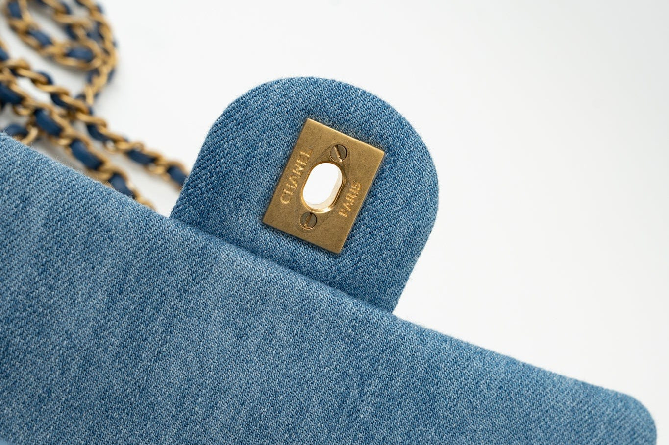 CHANEL Handbag 22C Blue Denim Pearl Crush Mini Rectangular Flap AGHW - Redeluxe
