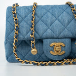 CHANEL Handbag 22C Blue Denim Pearl Crush Mini Rectangular Flap AGHW - Redeluxe