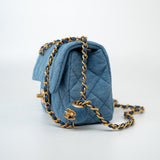 CHANEL Handbag 22C Blue Denim Pearl Crush Mini Rectangular Flap AGHW - Redeluxe