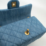 CHANEL Handbag 22C Blue Denim Pearl Crush Mini Rectangular Flap AGHW - Redeluxe