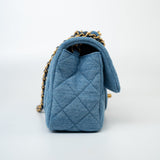 CHANEL Handbag 22C Blue Denim Pearl Crush Mini Rectangular Flap AGHW - Redeluxe