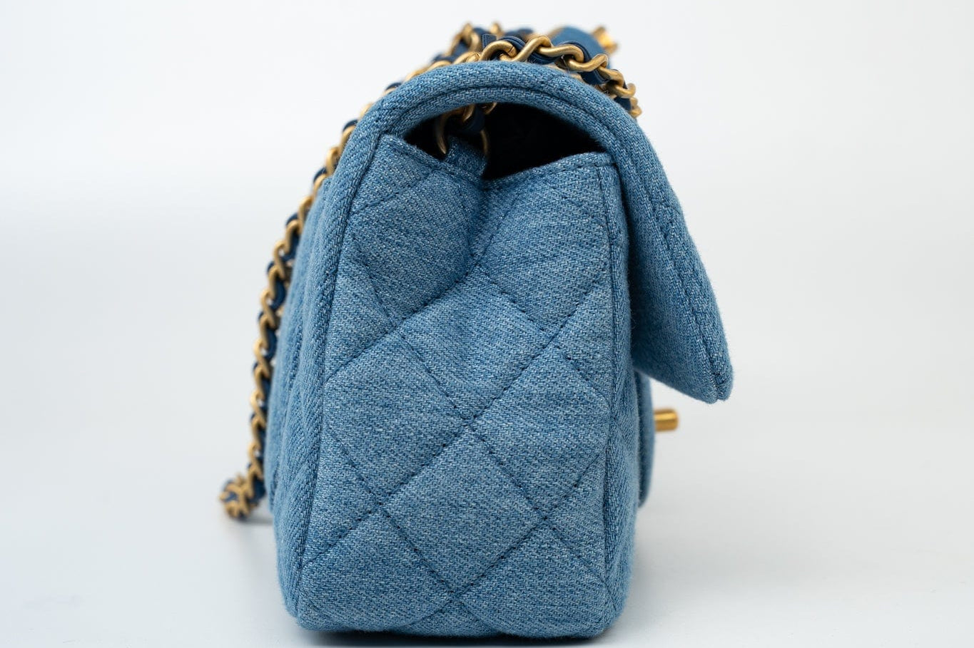 CHANEL Handbag 22C Blue Denim Pearl Crush Mini Rectangular Flap AGHW - Redeluxe