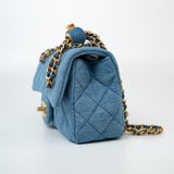 CHANEL Handbag 22C Blue Denim Pearl Crush Mini Rectangular Flap AGHW - Redeluxe
