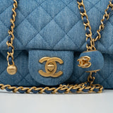 CHANEL Handbag 22C Blue Denim Pearl Crush Mini Rectangular Flap AGHW - Redeluxe