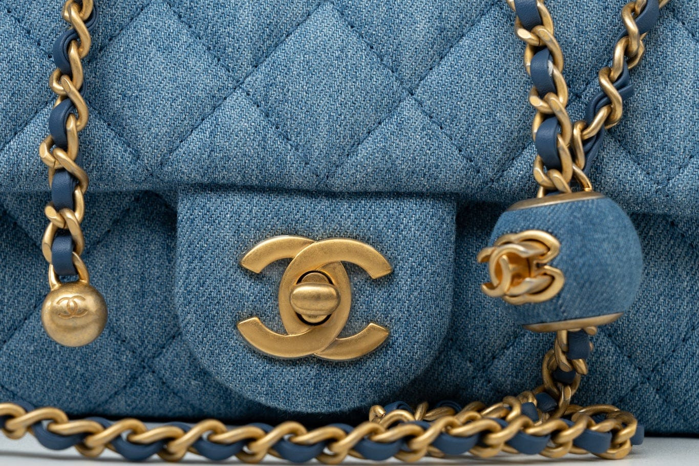 CHANEL Handbag 22C Blue Denim Pearl Crush Mini Rectangular Flap AGHW - Redeluxe
