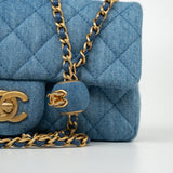 CHANEL Handbag 22C Blue Denim Pearl Crush Mini Rectangular Flap AGHW - Redeluxe