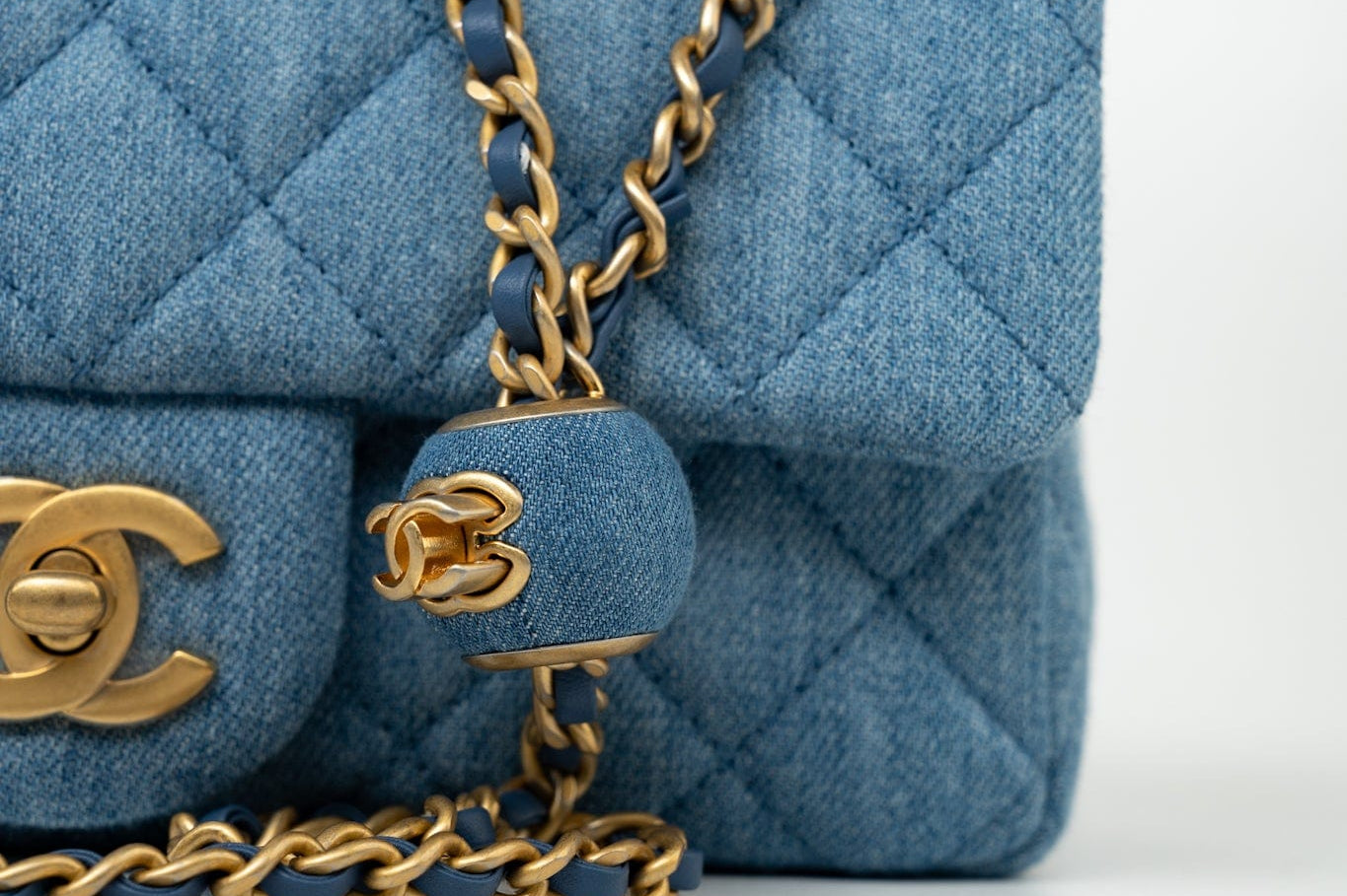CHANEL Handbag 22C Blue Denim Pearl Crush Mini Rectangular Flap AGHW - Redeluxe