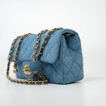 CHANEL Handbag 22C Blue Denim Pearl Crush Mini Rectangular Flap AGHW - Redeluxe