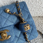 CHANEL Handbag 22C Blue Denim Pearl Crush Square Mini Flap AGHW - Redeluxe