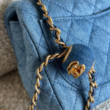 CHANEL Handbag 22C Blue Denim Pearl Crush Square Mini Flap AGHW - Redeluxe