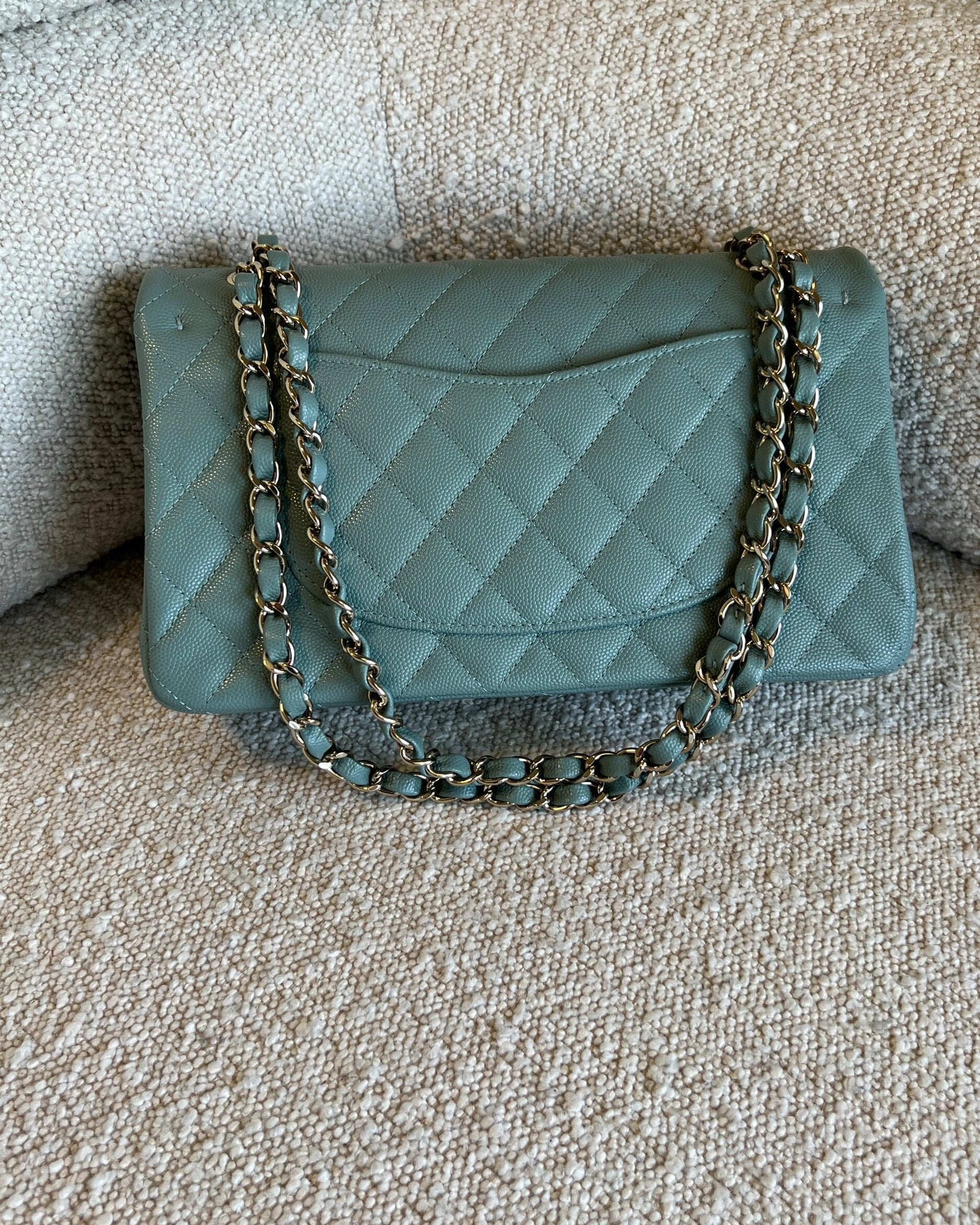 CHANEL Handbag 22C Dark Green Caviar Classic Flap Quilted Medium LGHW - Redeluxe
