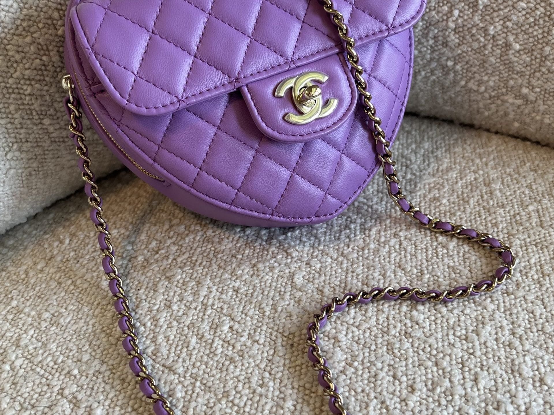 CHANEL Handbag 22C In Love Purple Lambskin Large Heart Bag LGHW - Redeluxe