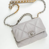 CHANEL Handbag 22C Light Grey Lambskin Quilted 19 Flap Small - Redeluxe