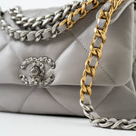 CHANEL Handbag 22C Light Grey Lambskin Quilted 19 Flap Small - Redeluxe