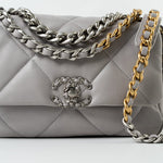 CHANEL Handbag 22C Light Grey Lambskin Quilted 19 Flap Small - Redeluxe
