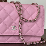 Chanel Handbag 22C LIGHT PINK CAVIAR QUILTED WALLET ON CHAIN LGHW (WOC) - Redeluxe