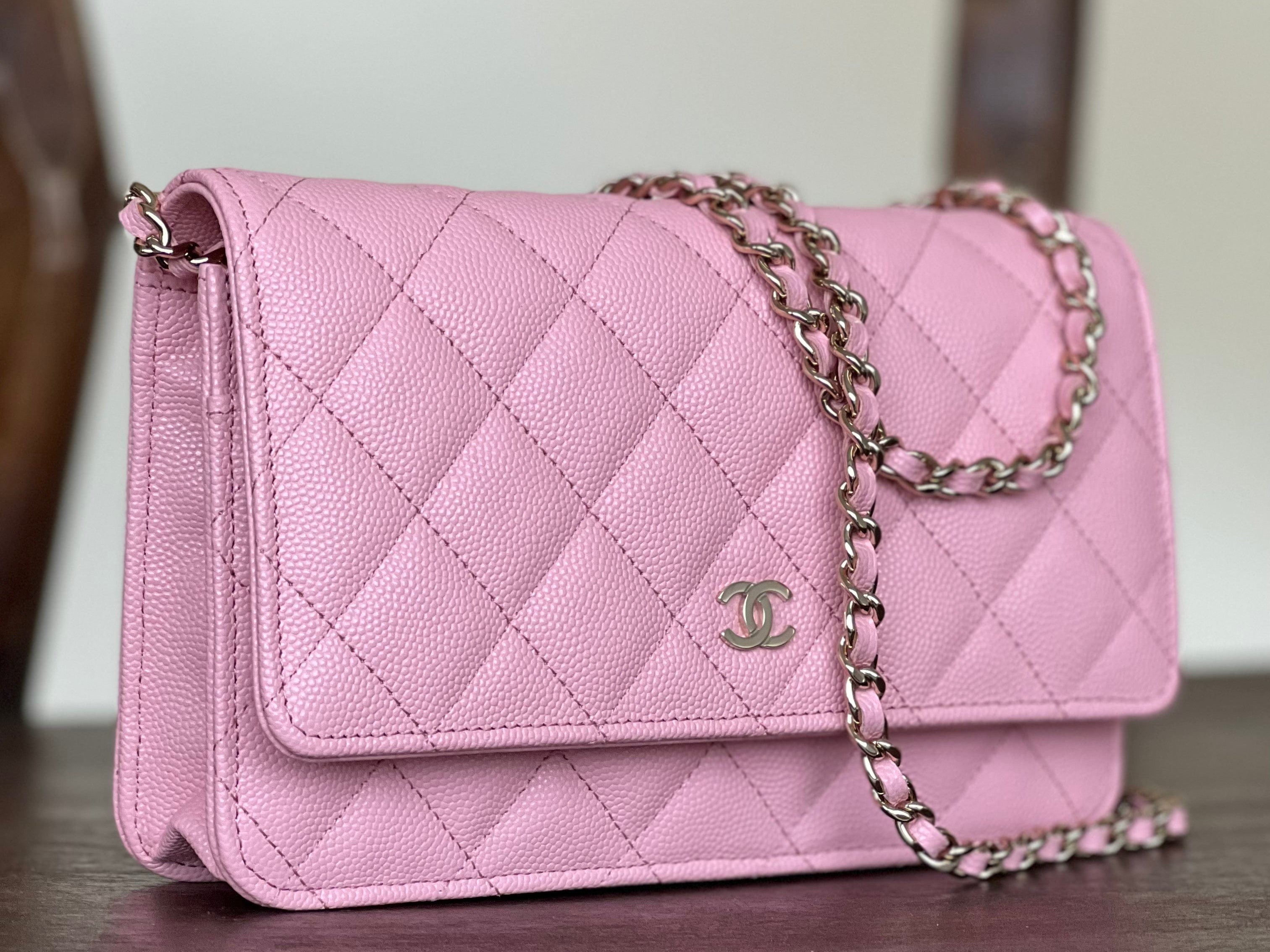 Chanel Handbag 22C LIGHT PINK CAVIAR QUILTED WALLET ON CHAIN LGHW (WOC) - Redeluxe